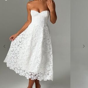 Elegant White Lace Strapless Dress - BabyBoo Ishani Midi Dress, Ivory